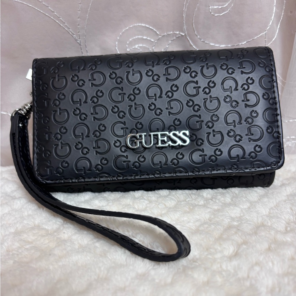 Guess Black Faux Leather Wristlet Wallet